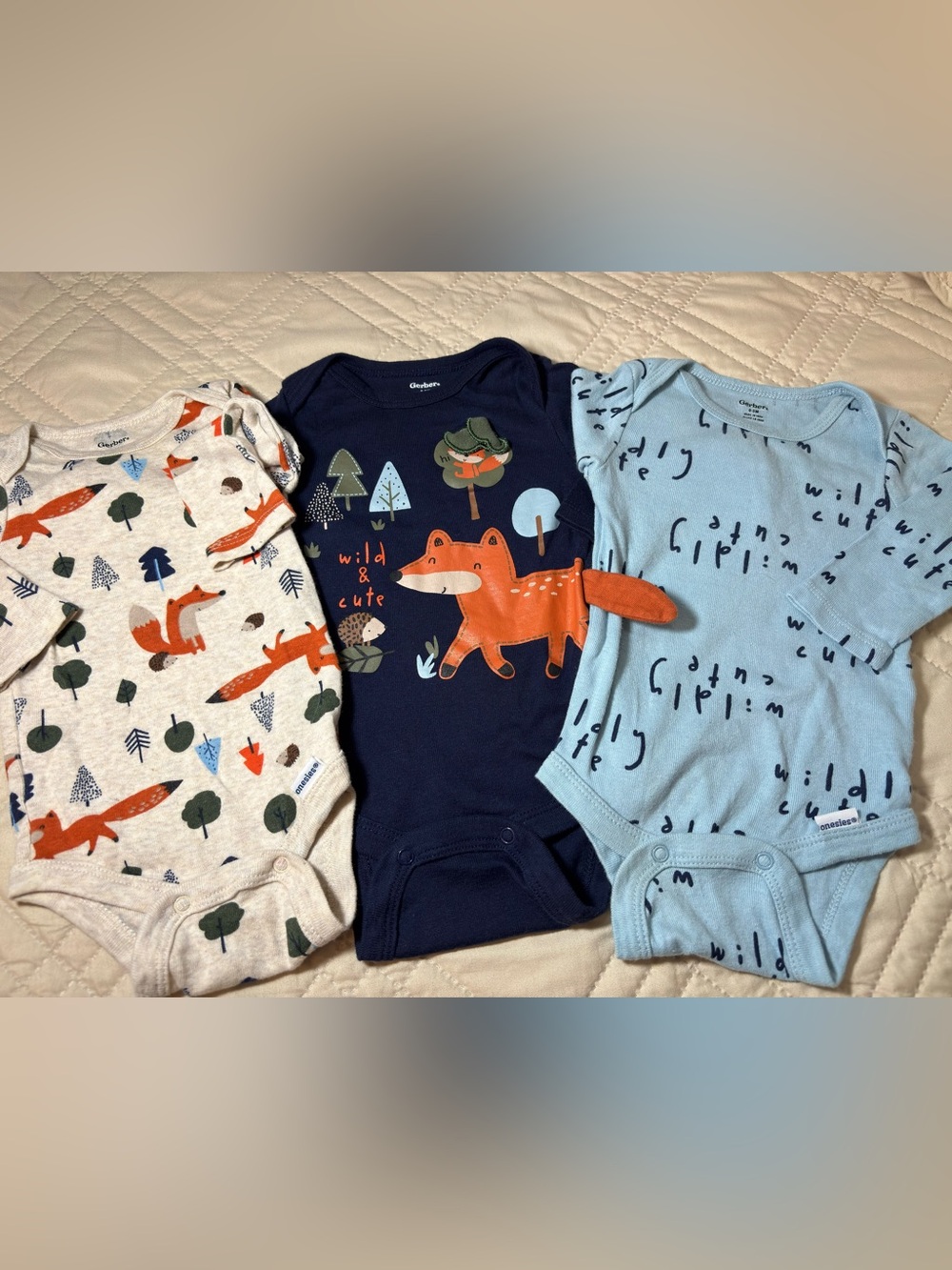 Gerber 0-3M Fox “Wild & Cute” Print Bodysuit Set of 3
